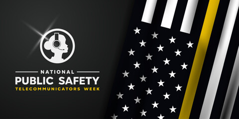 National Public Safety Telecommunicators Week. Flag and human. Great for cards, banners, posters, social media and more. Black background.
