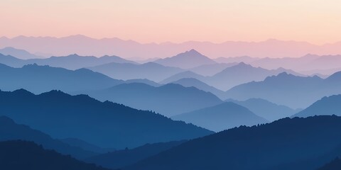 Obraz premium Gentle Gradient: Serene Mountainscape at Twilight Embracing Ethereal Blue Hues