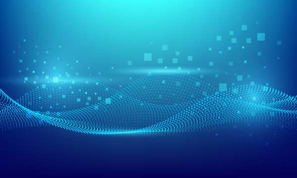 blue green dot lines wave curve cyberspace connecting electronic neon light abstract high technology background