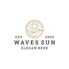 Fototapeta premium Wave sun logo vector hipster vintage icon illustration