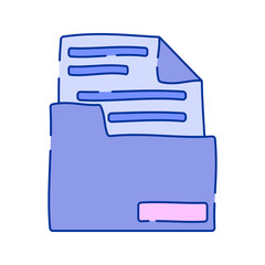 Folder with Documents Doodle style, blue folder filled with papers, symbolizing file storage and organization, ideal for business, office, and document management designs.