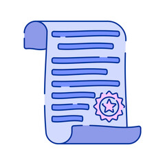 Certificate Scroll Doodle style, a rolled document with a certification badge, representing official agreements and awards, ideal for legal, academic, and business designs.