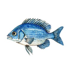 Naklejka premium Detailed Watercolor Painting of a Blue Fish, Perfect for Marine Life Designs.