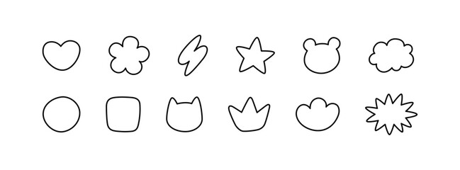 Obraz premium Cute doodle journal bullet stickers. Diary planner frames. Hand drawn organic blobs set. Doodle sticker design template. Girly notepad. Vector illustration isolated on white background.