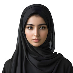 Naklejka premium Beautiful Woman in Black Hijab Portrait on White Background , Elegant Aesthetic Style