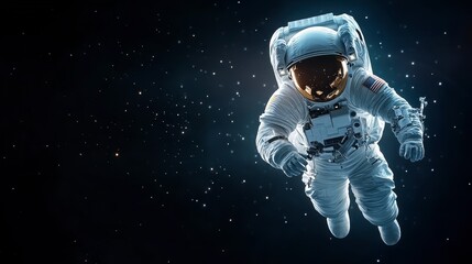 Astronaut in White Spacesuit Walking Forward in Outer Space
