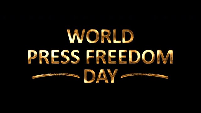 World Press Freedom Day gold text animation. Ideal for social media posts, websites, articles celebrating press freedom.