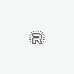 Electric letter R logo sticker isolated on gray background