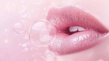 Beautiful Young woman with Gloss pink lips on studio background,closeup face lady in studio background,smooth and glow skin. Natural beauty, healthy and girl or female with makeup.