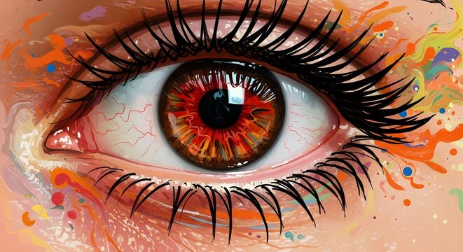 Ilustraci&oacute;n abstracta y vibrante de ojos con colores intensos &ndash; Arte digital