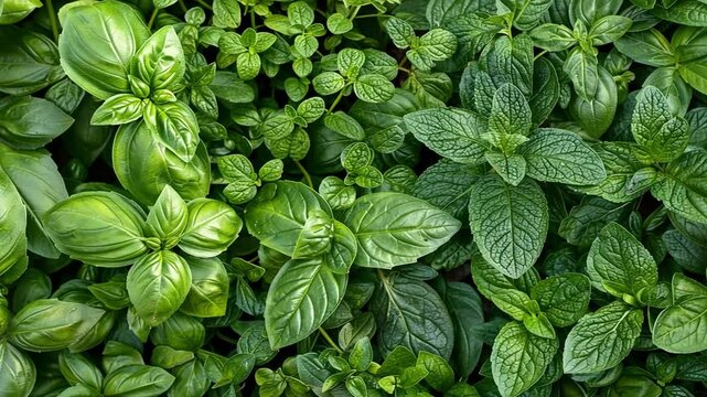 Nahaufnahme von gesunden gr&uuml;nen Kr&auml;utern im Garten
