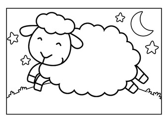 Sheep Outline Illustration for Coloring Page