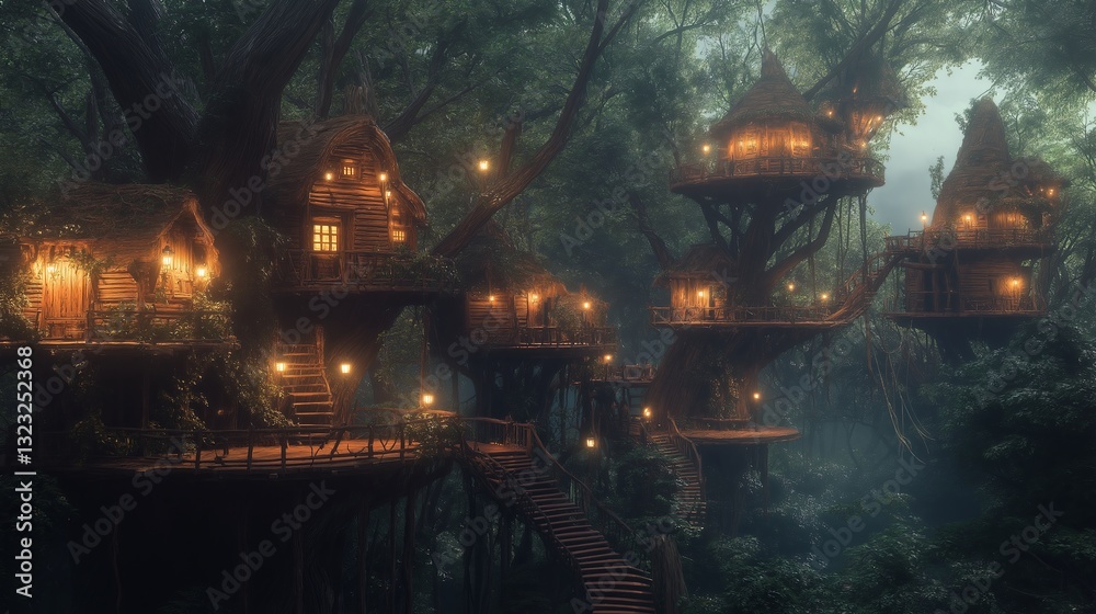 Poster A treehouse village hidden deep within an enchanted jungle.