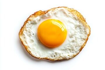 Delicious Fried Egg Close Up Flat Lay Isolated on White Background