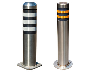 Two stainless steel bollards on a transparent background