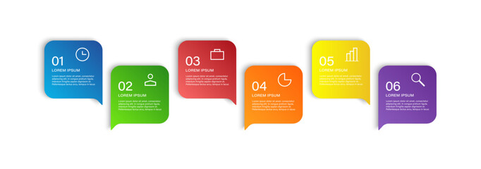 Speech bubble business infographic design template. Six steps to success