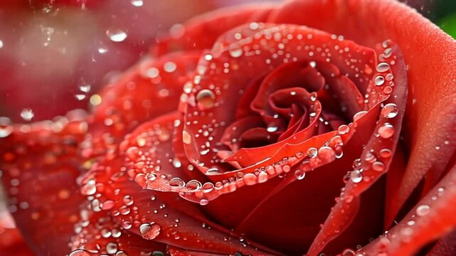 Leuchtend rote Rosenbl&uuml;ten mit Wassertropfen