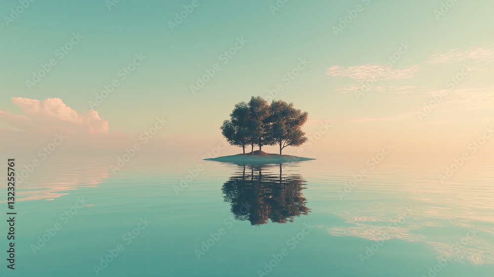 Poster A surreal image of an island floating on an infinite ocean.