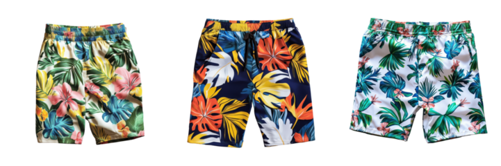 A Set of Vibrant Floral Beach Shorts Neatly Folded for Summer Style Isolated on Transparent Background