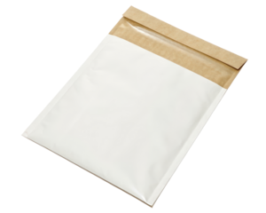 Brown paper mailing envelope on a transparent background