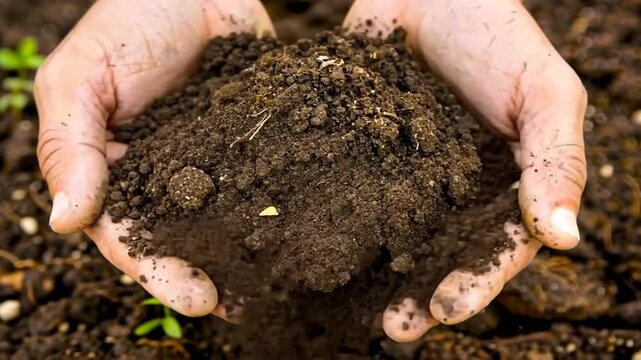 H&auml;nde halten dunkle fruchtbare Erde f&uuml;r Pflanzen