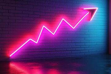 Naklejka premium A neon graph with an arrow pointing upwards