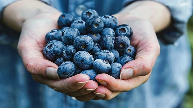 H&auml;nde halten frische Blaubeeren aus der Ernte
