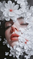 Serene Woman Portrait with White Flowers