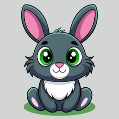 Fototapeta premium Cute Cartoon Gray Rabbit with Big Eyes 