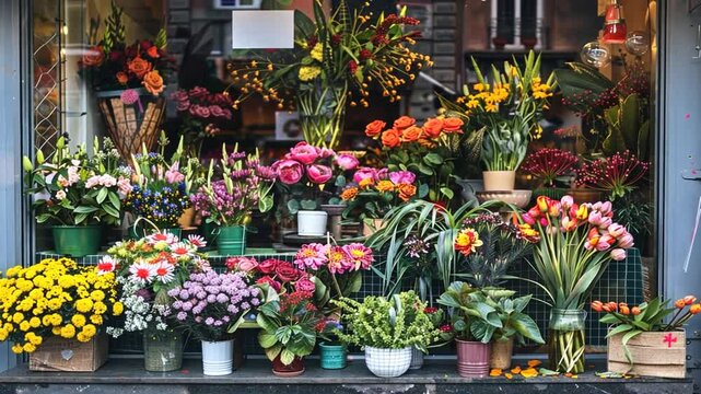 Farbenfrohe Blumenpracht auf einem Marktstand