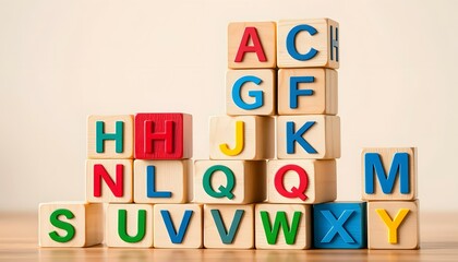 Alphabet Wooden Blocks Display Colorful Letters and Create a Playful Scene
