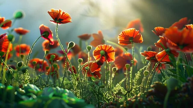 Wundersch&ouml;ne orangefarbene Mohnblumen bl&uuml;hen im Feld