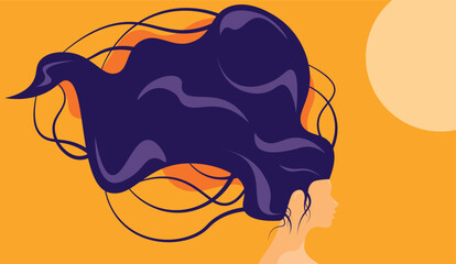 illustration of woman with long flowing hair. background wallpaper. 