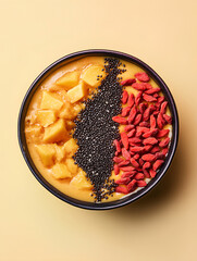 Nutrient-Dense Smoothie Bowl with Superfood Toppings Including Chia Seeds, Flaxseeds, and Goji Berries  
