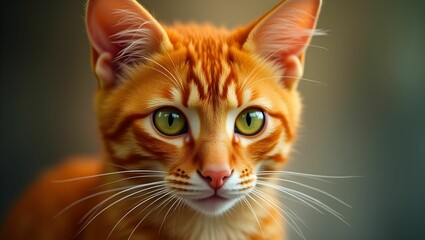 Cute orange cat portrait in realistic style, can be used for pet shop or zoo club, ai generated image