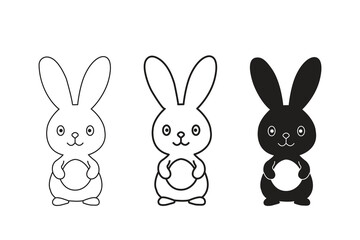Silhouette of cartoon bunny vector icon set illustration on white background.