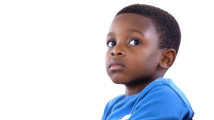 Thoughtful young boy looking sideways on transparent background