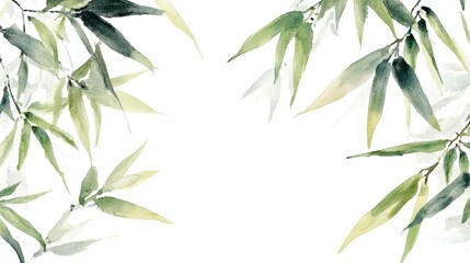 Fototapeta premium Watercolor of Green bamboo forest isolated on white background,hand drawn seamless bamboo pattern,Perfect for wallpapers,web page, surface textures, space for text.