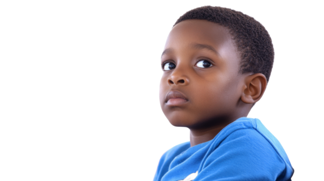 Thoughtful young boy looking sideways on transparent background
