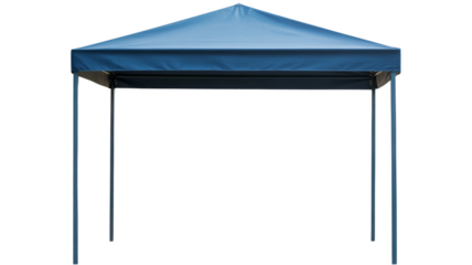 Blue canopy tent covering picnic table on transparent background