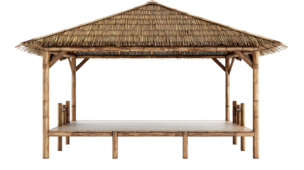 Bamboo gazebo with thatched roof on transparent background