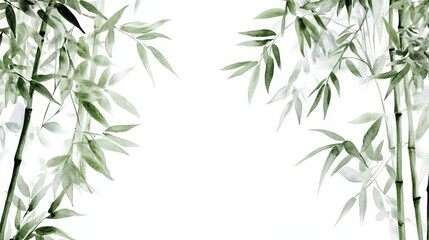 Naklejka premium Watercolor of Green bamboo forest isolated on white background,hand drawn seamless bamboo pattern,Perfect for wallpapers,web page, surface textures, space for text.