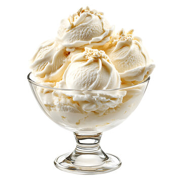 Vanilla ice cream scoops in a glass dessert bowl , Dessert Treat