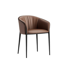 Fototapeta premium Modern Brown Leather Armchair with Black Metal Legs - Elegant Dining Chair Design