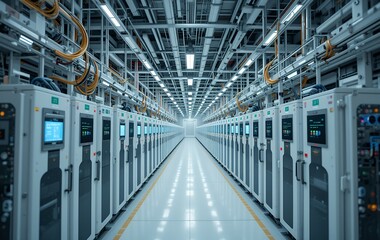 Naklejka premium Futuristic Data Center Architecture: A Symphony of Technology and Efficiency