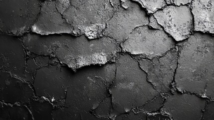 Cracked Asphalt Texture in Black and White Close Up View