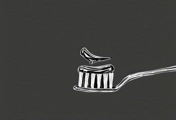 Black Charcoal Toothpaste on Toothbrush Minimalist Dental Hygiene Illustration
