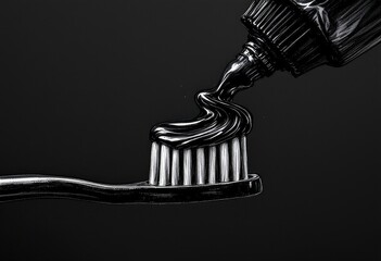 Black Toothpaste Squeezed onto a Toothbrush in Dramatic Close up
