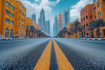 Fototapeta premium Road city skyline outdoor landscape blue sky