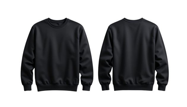 Minimalistic black sweatshirt mockup showcasing front and back design on white